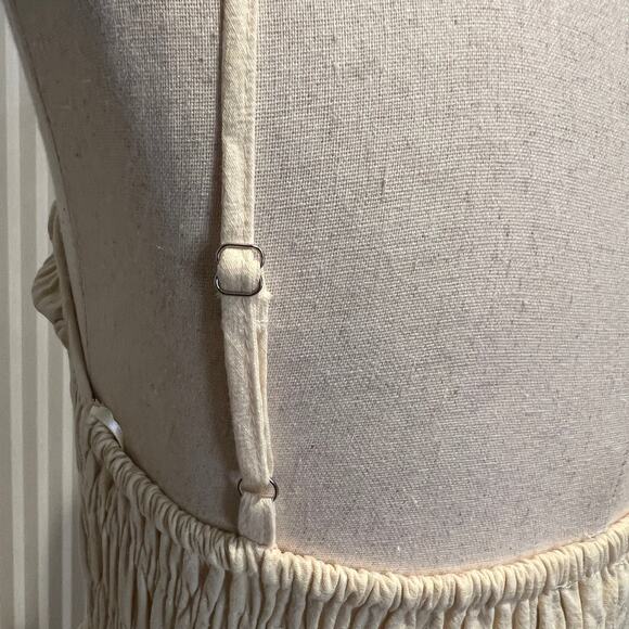 PINKBLUSH Women's Cream Embroidered Smocked Shoulder Tie Maternity Dress Size S - Picture 3 of 11